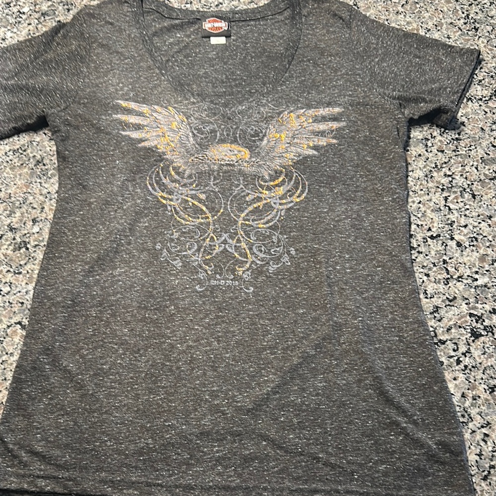 Harley-Davidson Charcoal Tee with Gold Design